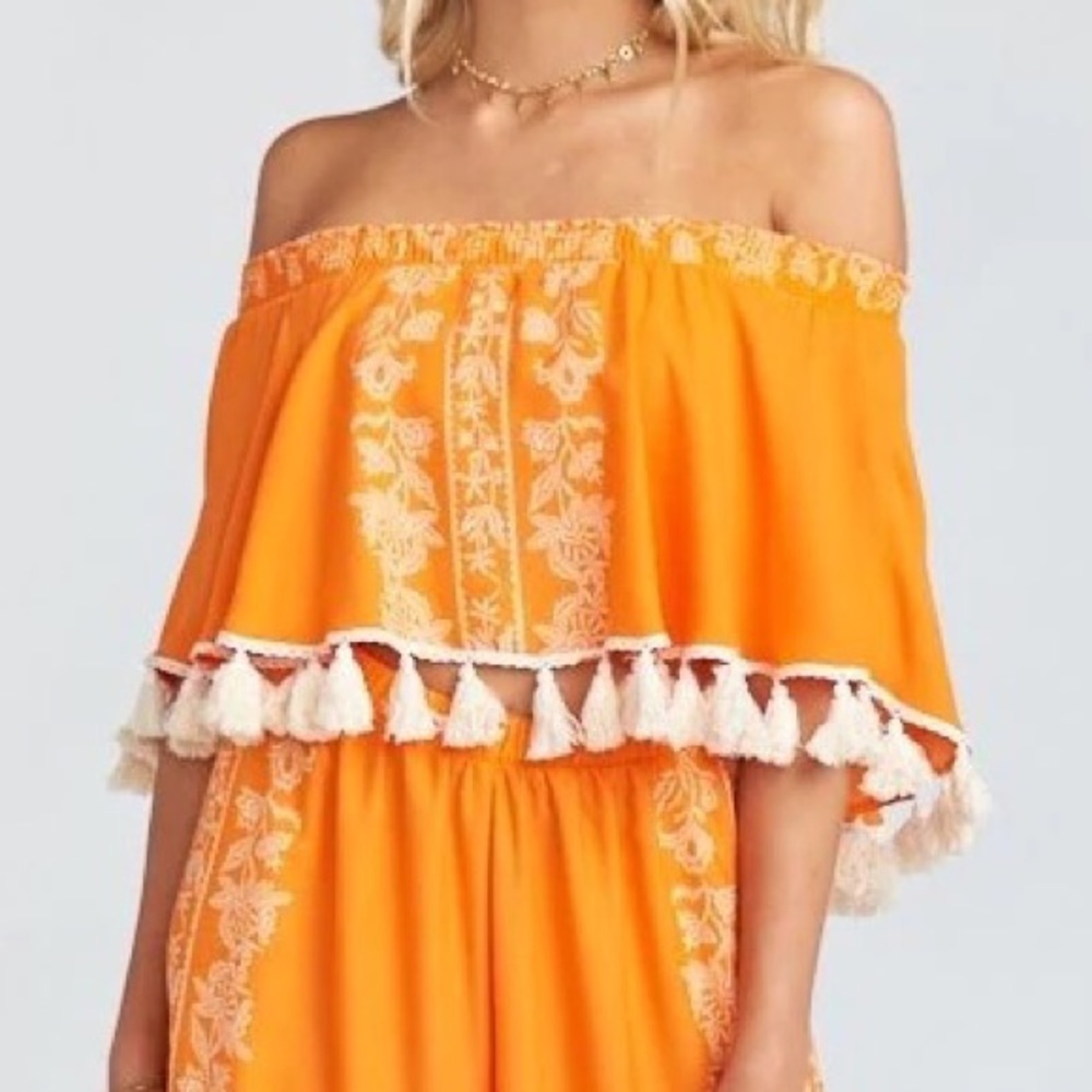 SHOW ME YOUR MUMU Orange Woodstock Tassel Crop Top Blouse